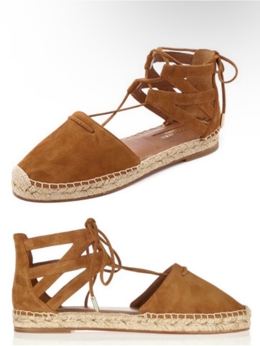 Aquazzura Brown Suede Lace-Up Espadrille Flats Size 38